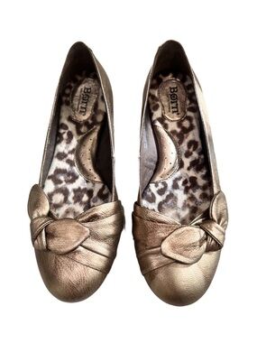 Born Metallic Gold Knot Ballet Flats - Women's Leather Size 7 Comfort Shoes